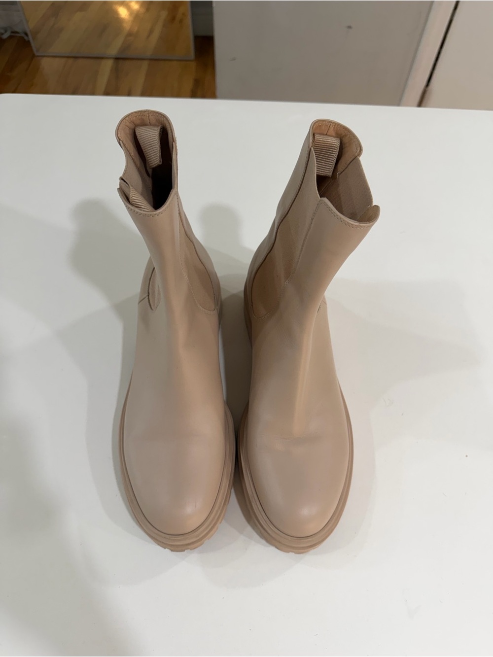 Gianvito Rossi Neutral Beige Leather Chelsea Ankle Boots